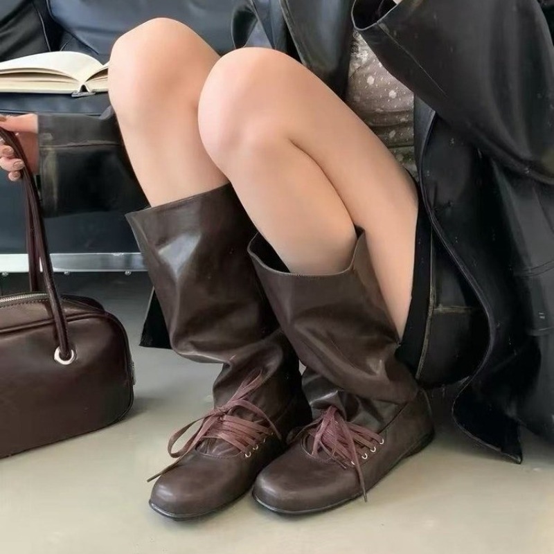 Women'S Fashion Knee High Boots - Ruched High Shaft Slouch Boots for